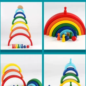 Montessori Learning with Toys, Wooden Rainbow Stacking Blocks