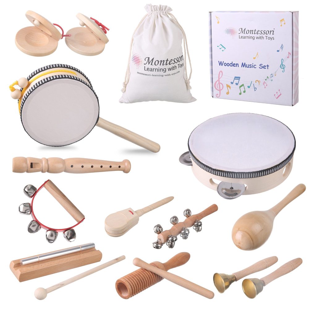 Montessori Learning with Toys, Assorted Wooden Musical Instruments