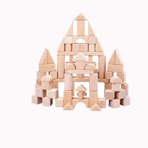 Montessori 75pc Dream Castle Natural Wood Building Blocks with Wood Storage Case