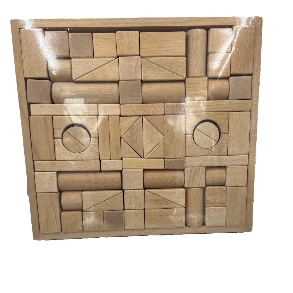 Montessori 75pc Dream Castle Natural Wood Building Blocks with Wood Storage Case