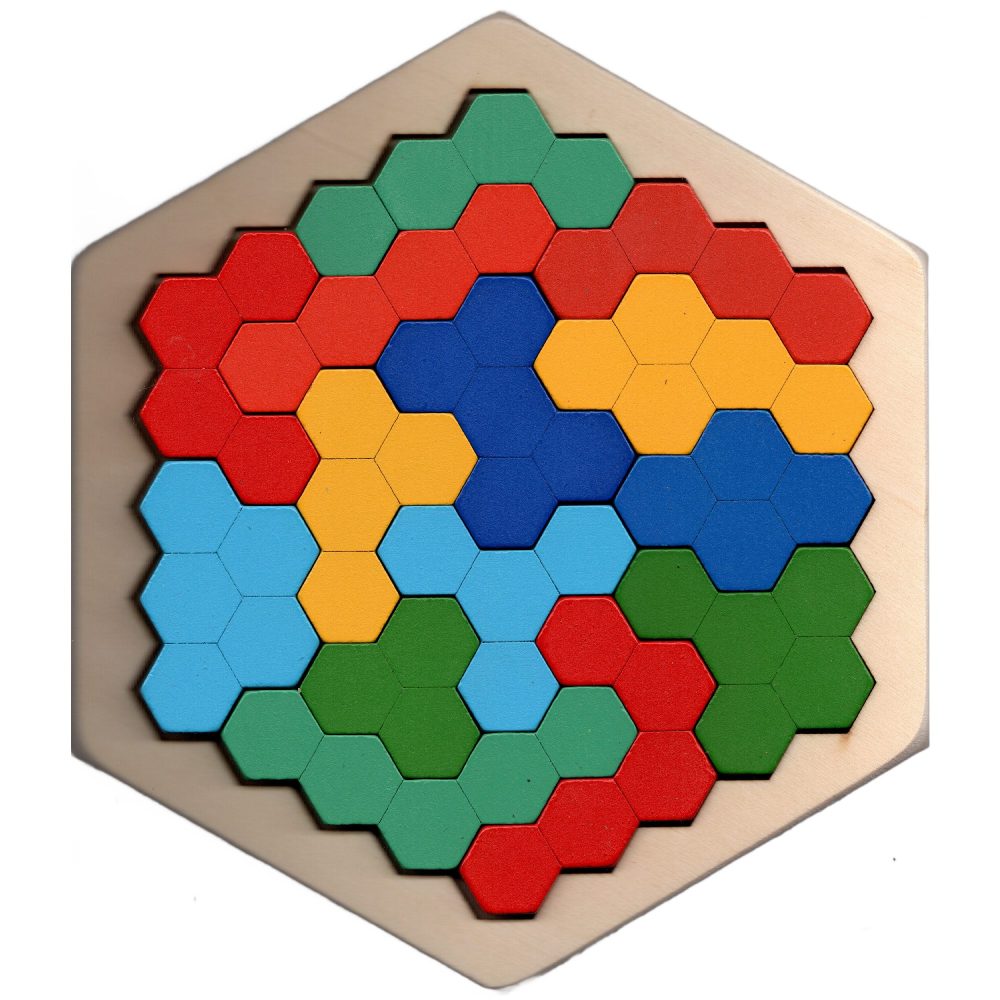 Hexagonal Wooden Puzzle, Montessori Learning with Toys